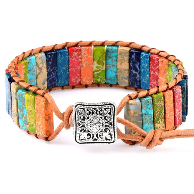 Unisex Mystic Journey Tibetan Rainbow Jasper bracelet. Spiritual gemstone healing jewelry for men & women.