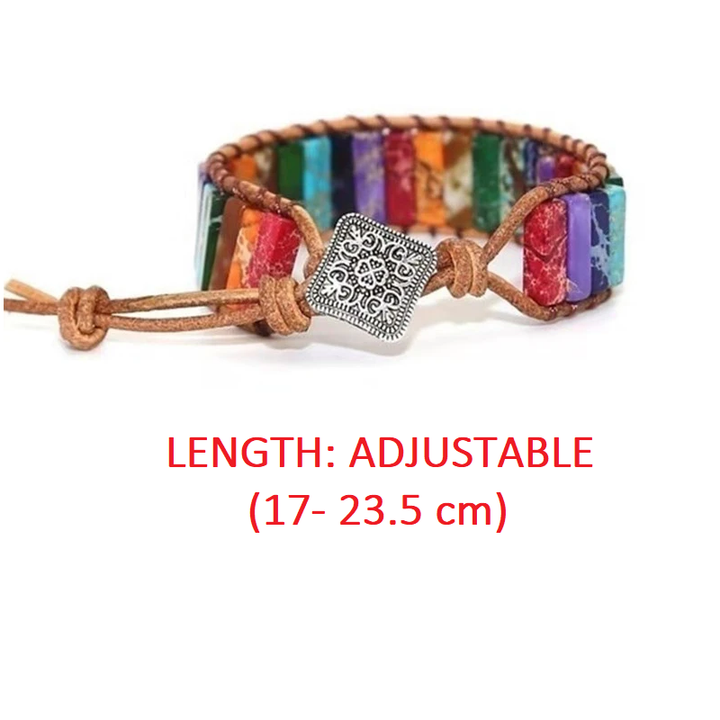 Handmade unisex Rainbow Jasper gemstone bracelet. Authentic Tibetan healing jewelry for spiritual connection.