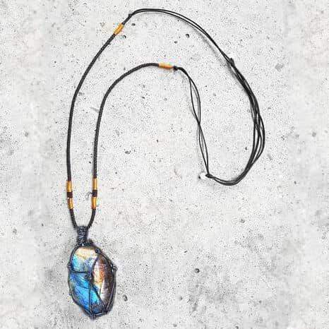 Unisex Labradorite Dragonheart pendant necklace, handmade with unique iridescent gemstone for spiritual protection.