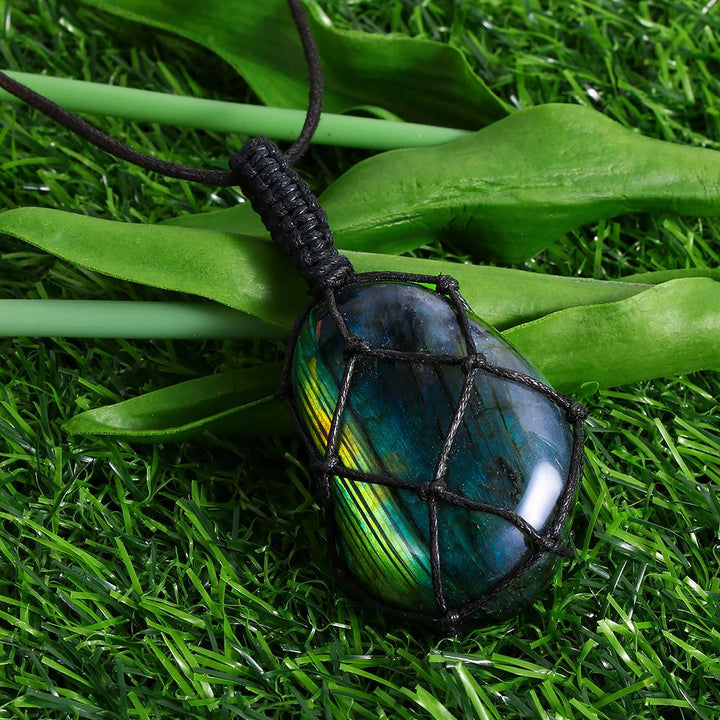 Unique handmade Labradorite Dragonheart necklace, a spiritual protection gemstone pendant with healing energy.