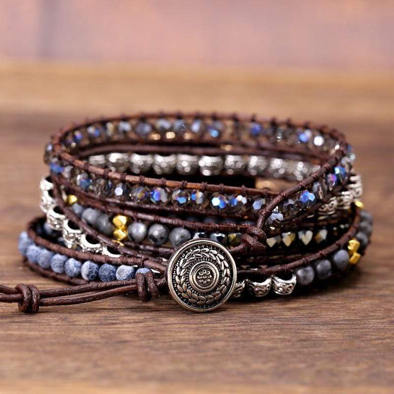 Boho chic black onyx wrap bracelet, natural beads, spiritual jewelry, meditation accessory, unisex fit.