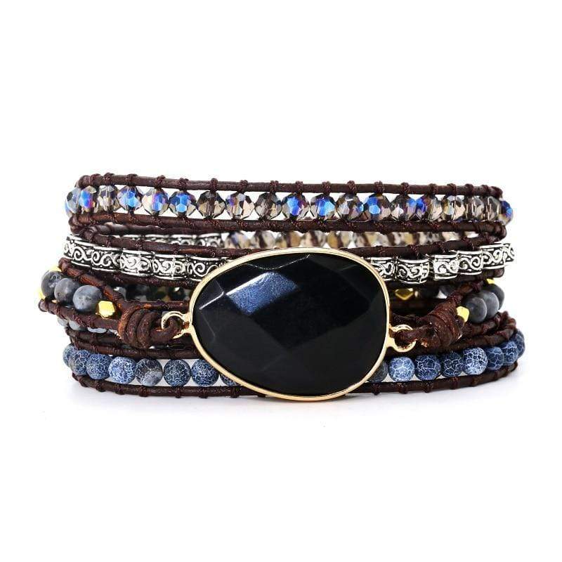 Multi-wrap black onyx bracelet, unisex design, protective stone, handcrafted, perfect for spiritual wear.