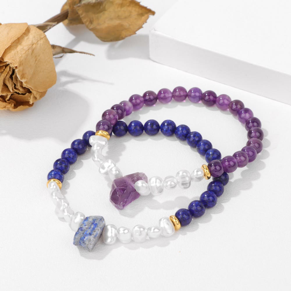 Unisex crystal bead bracelet, natural stones, comfortable elastic fit for all.