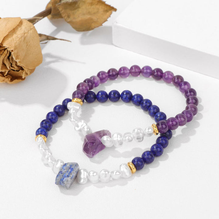 Unisex crystal bead bracelet, natural stones, comfortable elastic fit for all.