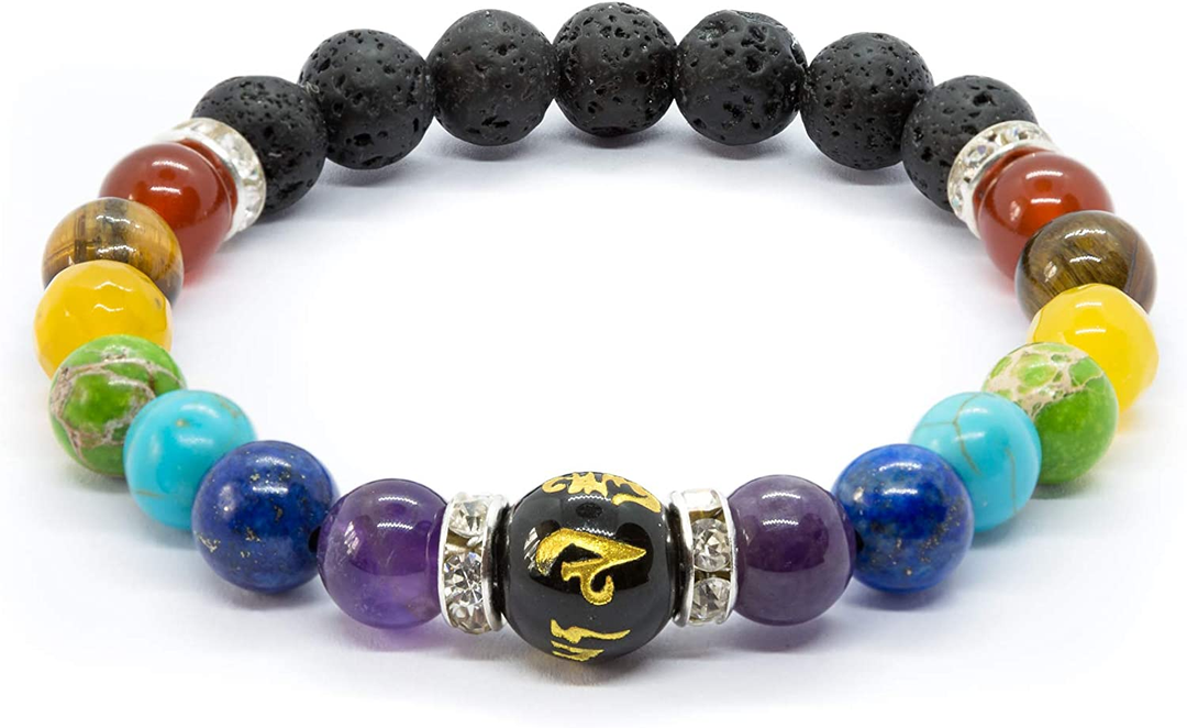 Unisex Natural Crystal Chakra Healing Bracelet for energy balance. Features genuine gemstones, spiritual jewelry.