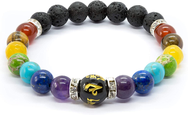 Unisex Natural Crystal Chakra Healing Bracelet for energy balance. Features genuine gemstones, spiritual jewelry.