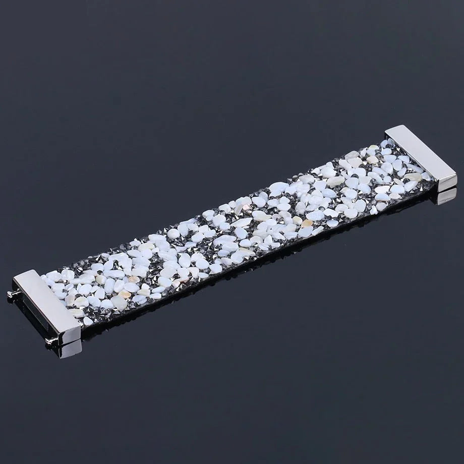 Unisex natural stone & crystal leather bracelet, adjustable. Perfect boho jewelry gift for men & women.