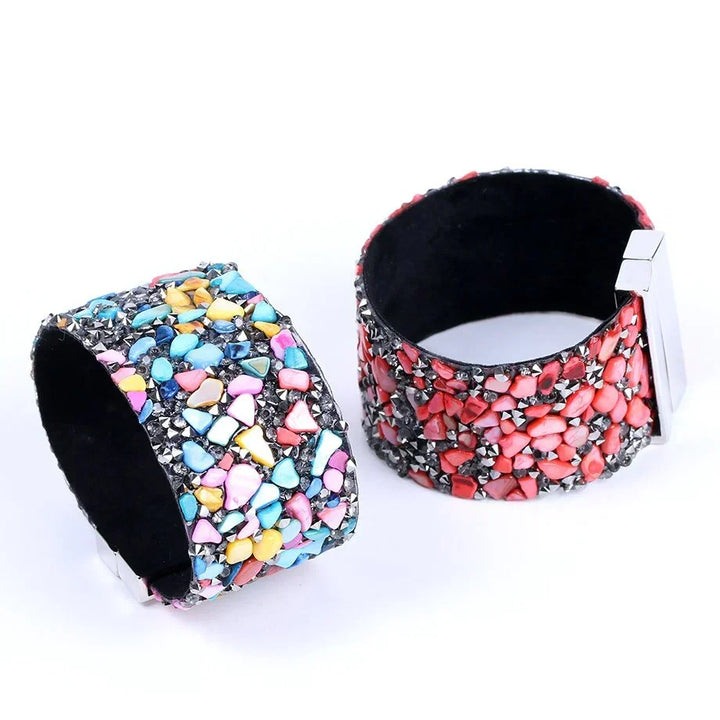 Stylish unisex natural stone & crystal leather bracelet, adjustable. Perfect for a boho look.