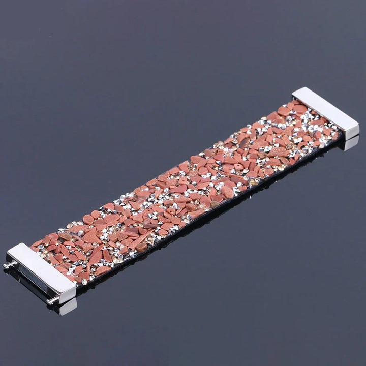 Genuine leather bracelet featuring natural stone & crystal beads. Adjustable, unisex design.