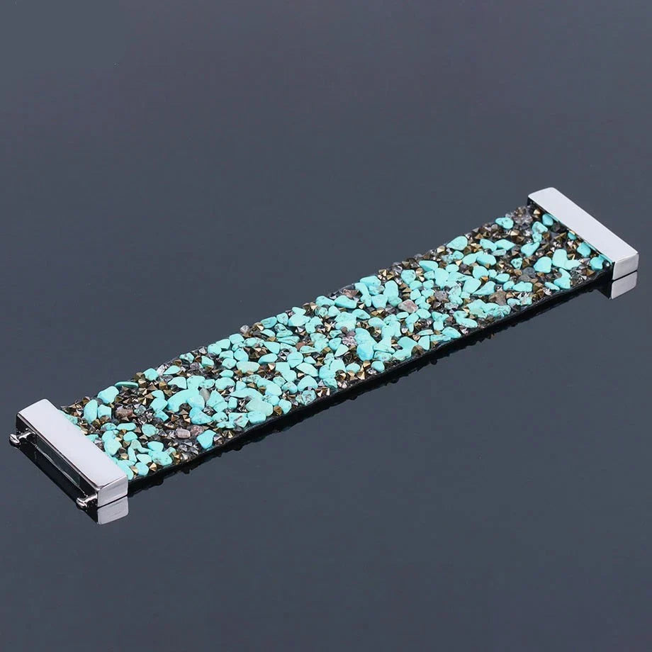 Gift idea: Adjustable unisex natural stone & crystal leather bracelet. Bohemian style accessory.