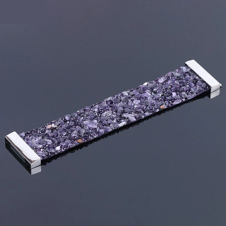 Vibrant natural stone & crystal beads on a genuine leather strap. Stylish unisex adjustable bracelet.