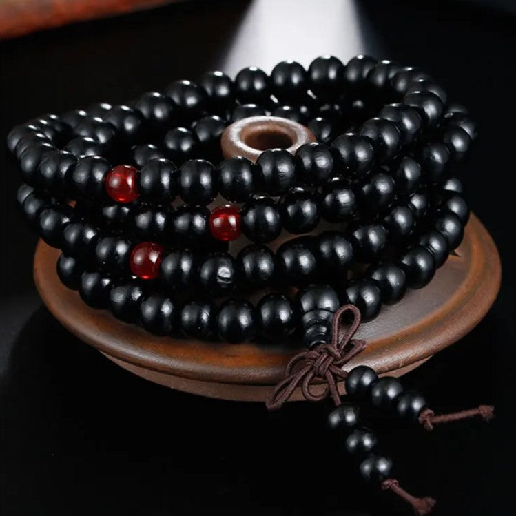 Authentic natural wood meditation bracelet with unique bead texture. Unisex, spiritual, calming.