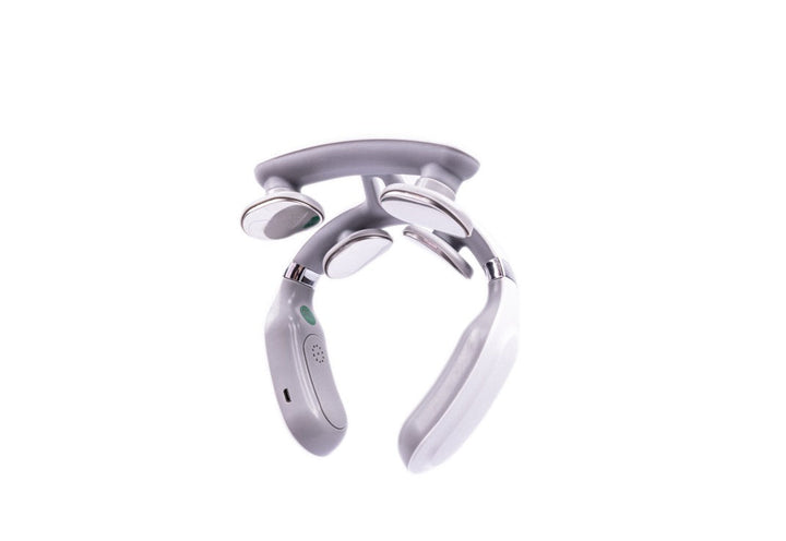 Portable neck & shoulder massager for cervical pain relief. Features heat & vibration for stress & muscle relaxation.