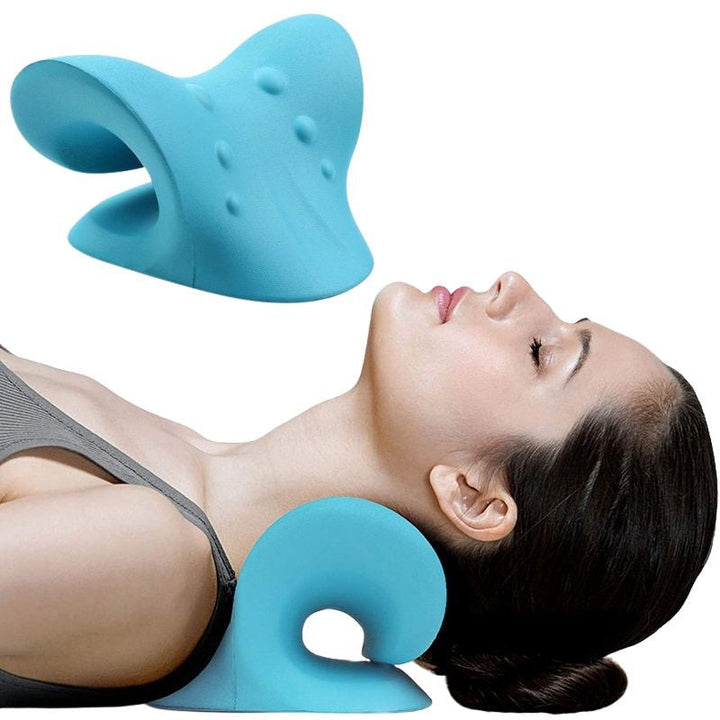 Foam cervical traction device for neck support, spine alignment, and tension relief.