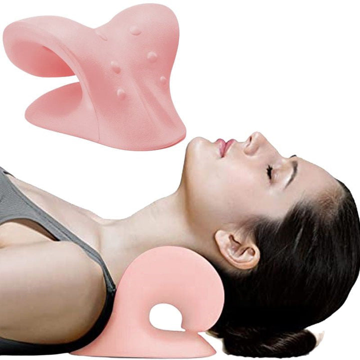 Chiropractic neck stretcher pillow alleviates cervical spine pain and improves flexibility.