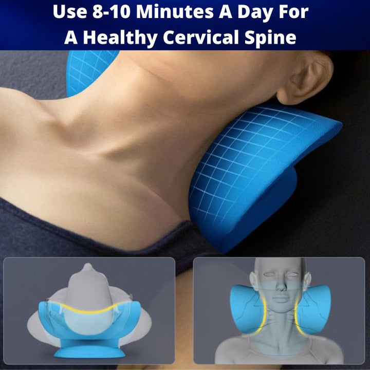 Cervical traction pillow for pain relief, promoting healthy neck posture & spinal alignment.