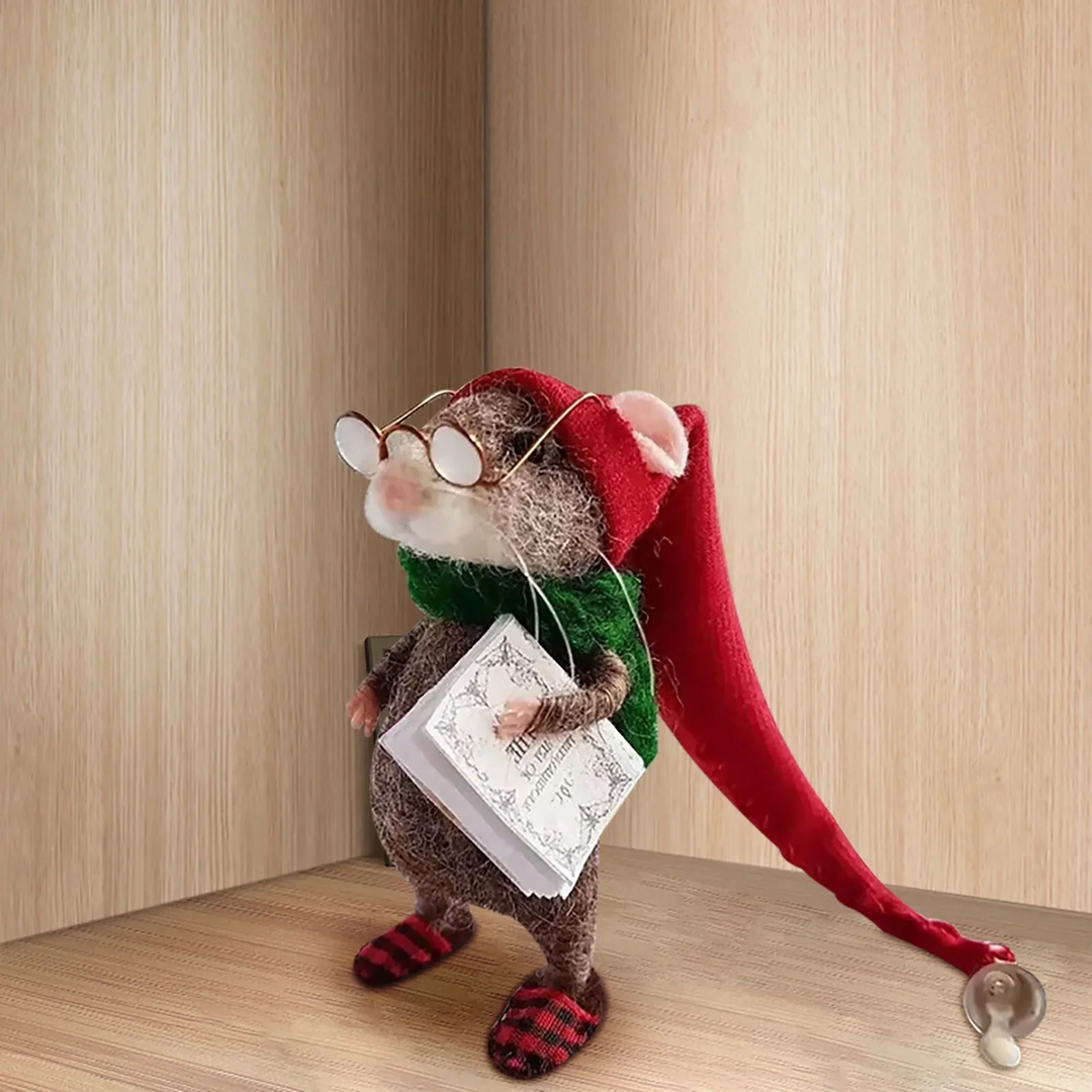 Cute needle felted mouse DIY craft kit, perfect as a holiday gift or festive Christmas decor project.