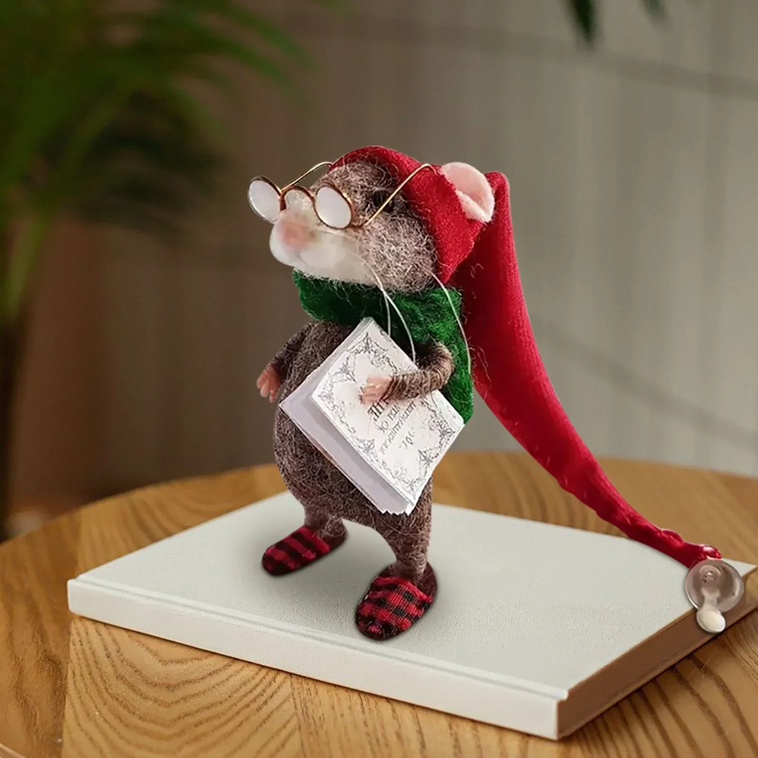 Adorable finished needle felted mouse, handmade with a DIY craft kit. Ideal for festive home decor.