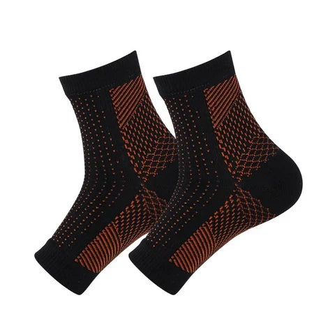 Pair of black unisex neuropathy relief compression ankle socks, designed for pain relief.