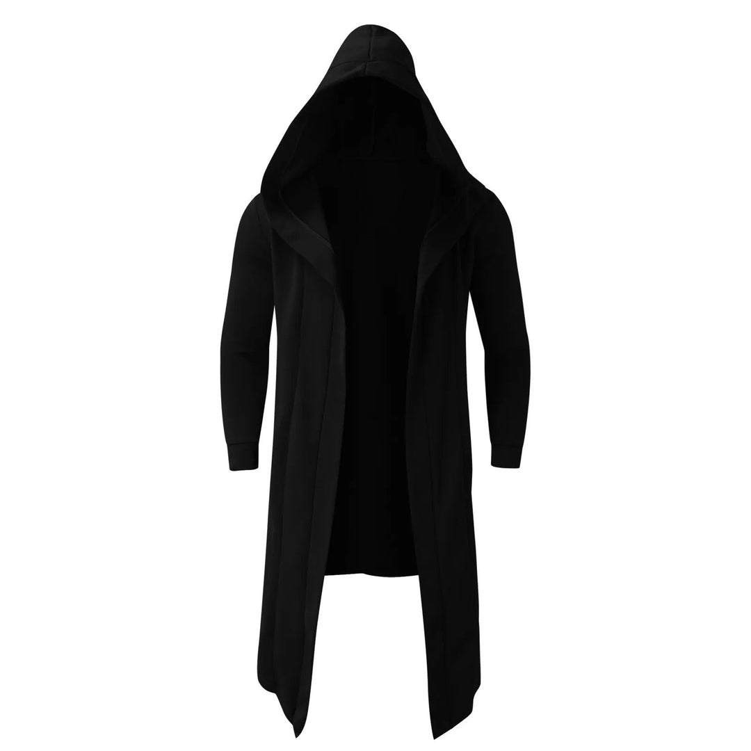 Nightfall hooded coat, unisex outerwear with a minimalist and draped design. Perfect for stylish comfort.