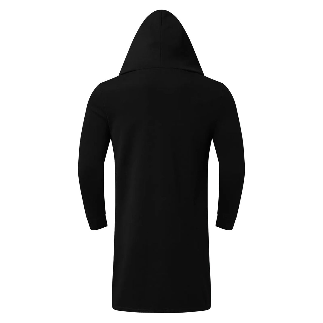 Comfortable unisex hooded coat in Nightfall, featuring a relaxed fit and elegant draped design for daily wear.