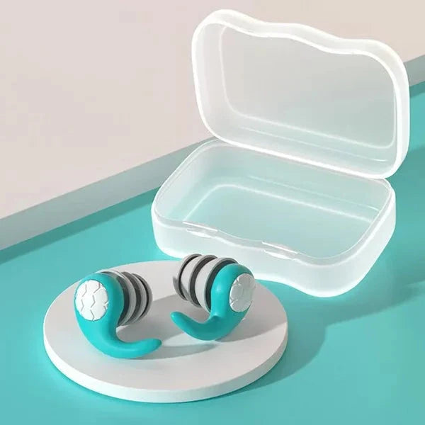 Soft, comfortable silicone earplugs. Noise cancelling for restful sleep, travel & study. Sound blocking aid.