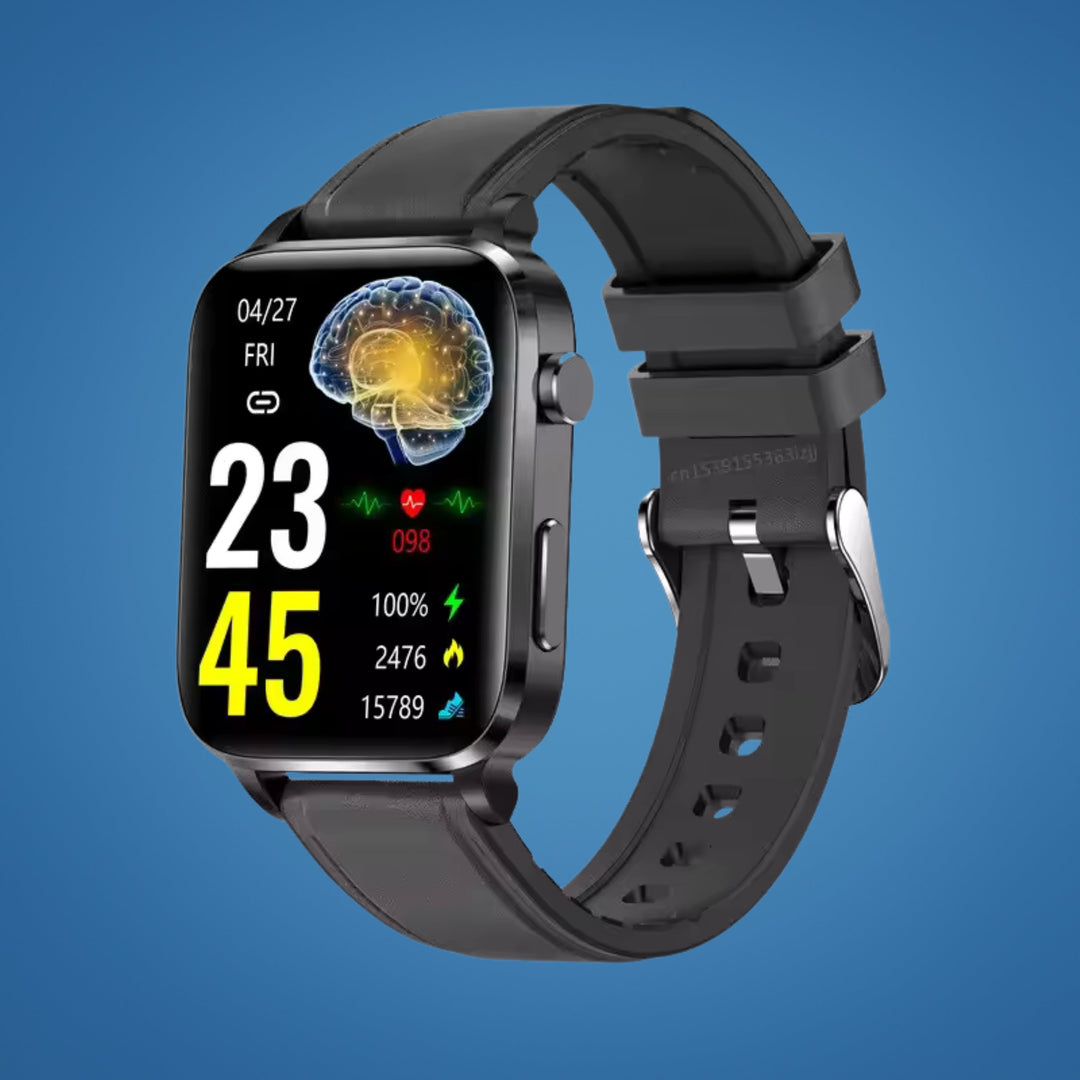 Wearable tech smartwatch: Non-invasive glucose monitor for diabetes management. Pain-free blood sugar tracking & health insights.