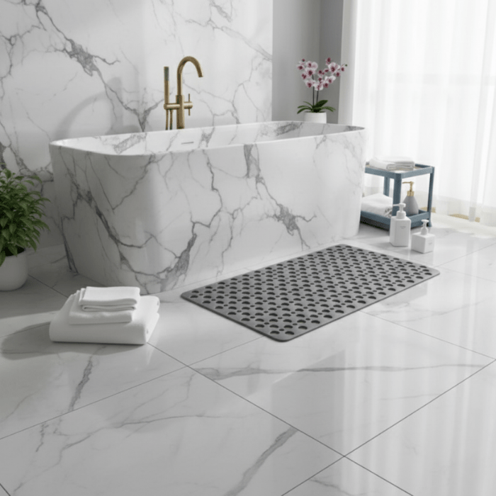 Hygienic anti-slip shower mat, easy to clean, for enhanced bathroom safety & comfort.