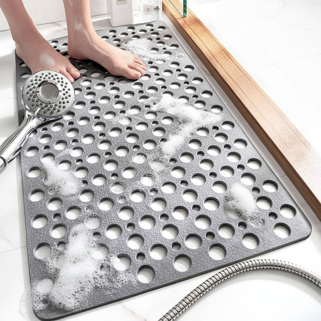 Durable non-slip shower mat with modern design, essential for bathroom safety.