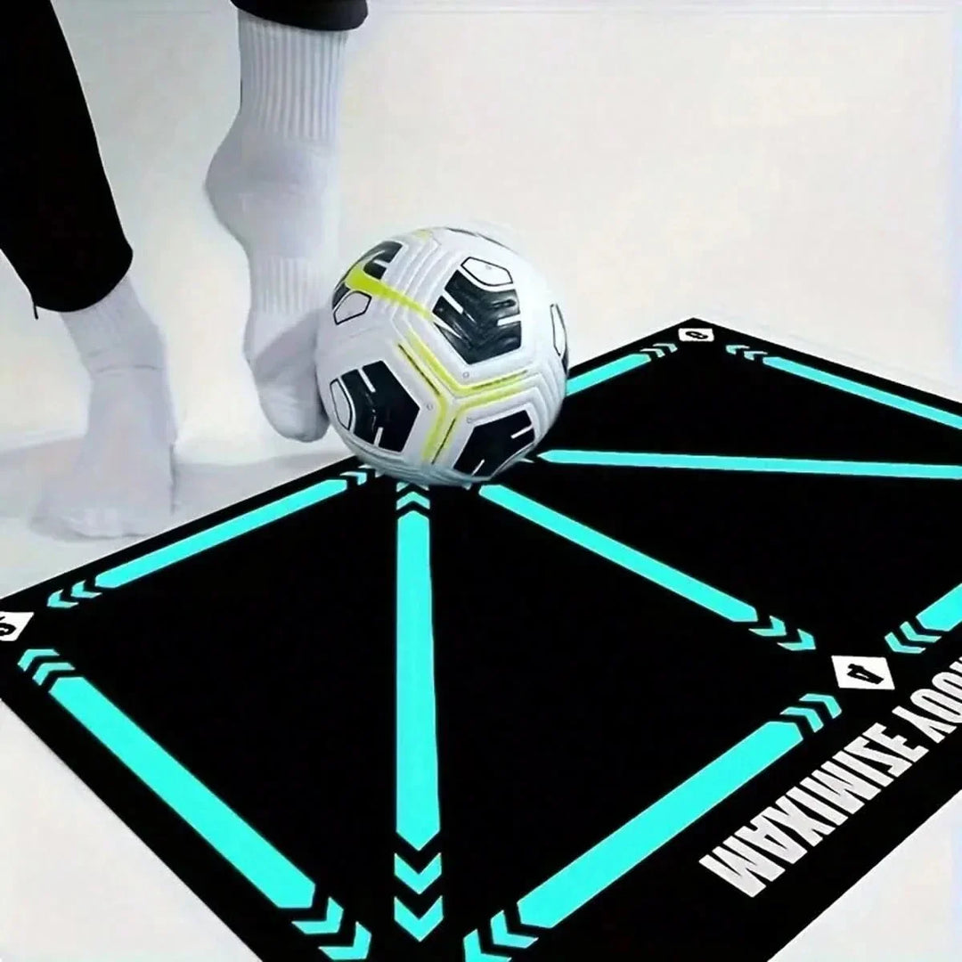 Youth soccer training mat, non-slip design for safe and effective skill development.