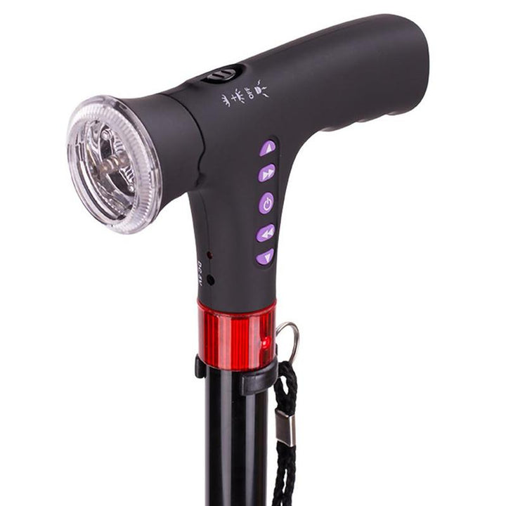 Unisex Nordic walking poles with integrated LED light for enhanced visibility & safety during dawn/dusk hikes.