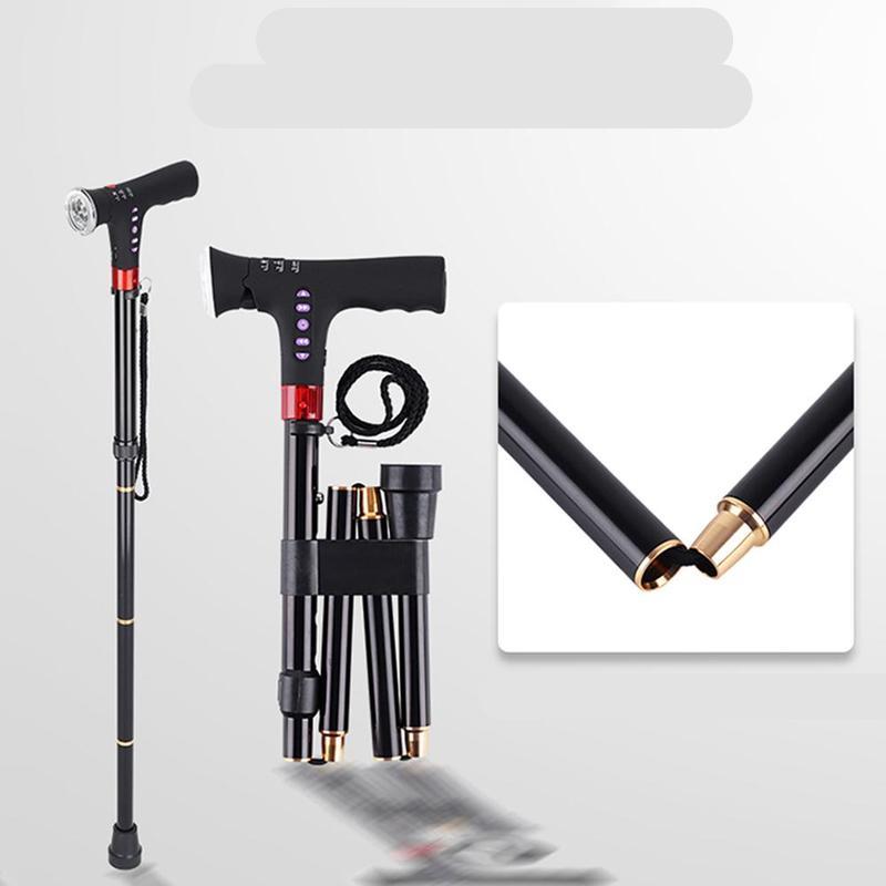 Durable hiking poles with LED light, ideal for outdoor walking, Nordic fitness, & improved safety in low-light conditions.
