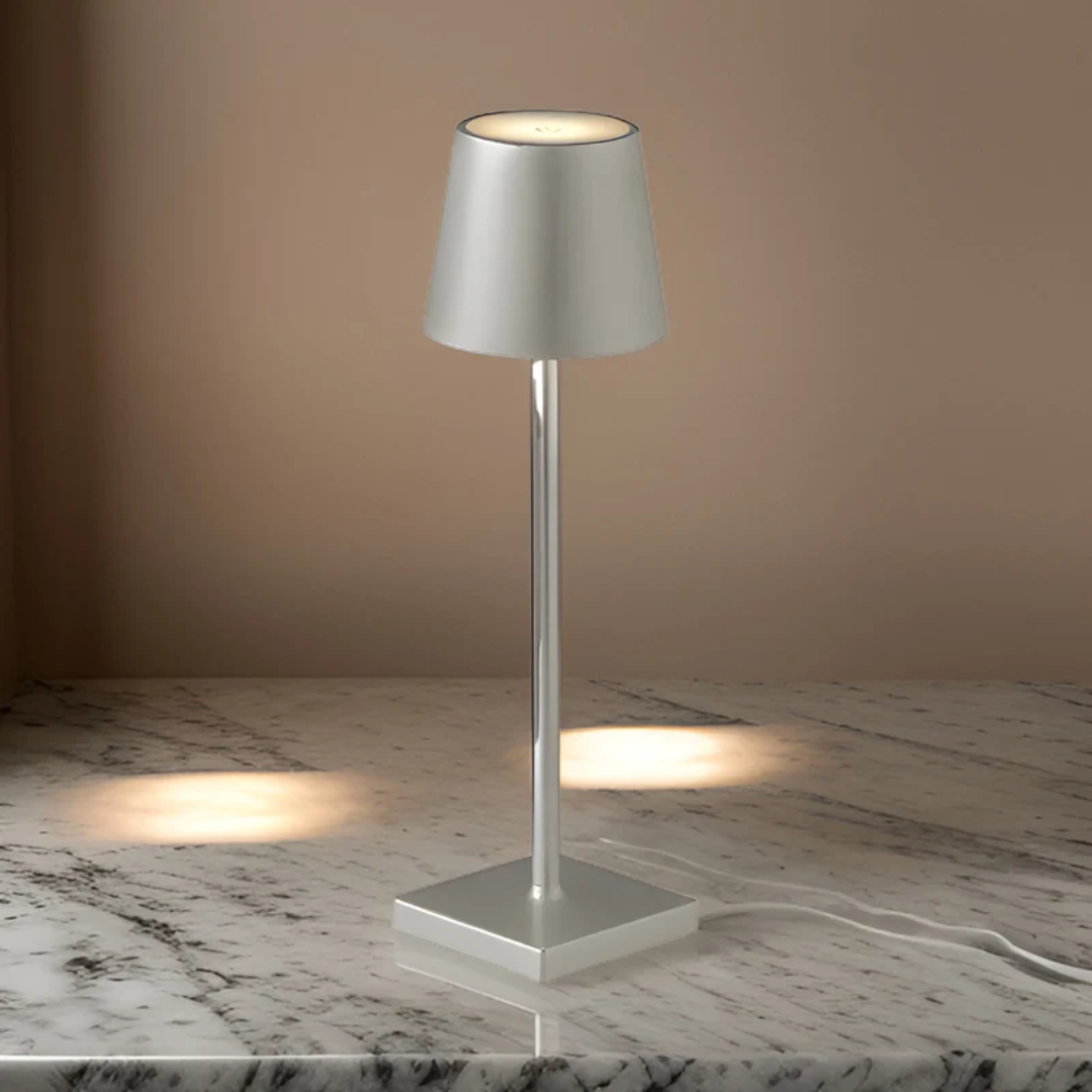 Portable dimmable LED table lamp with touch control, wireless, ideal for indoor dining, living room, or bedroom.