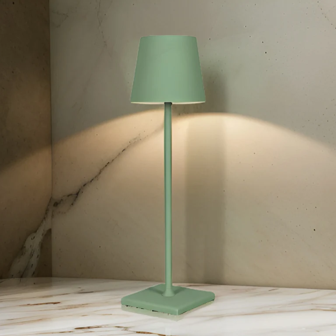 NordicAura modern minimalist LED table lamp, brushed aluminum finish, wireless & rechargeable for stylish decor.