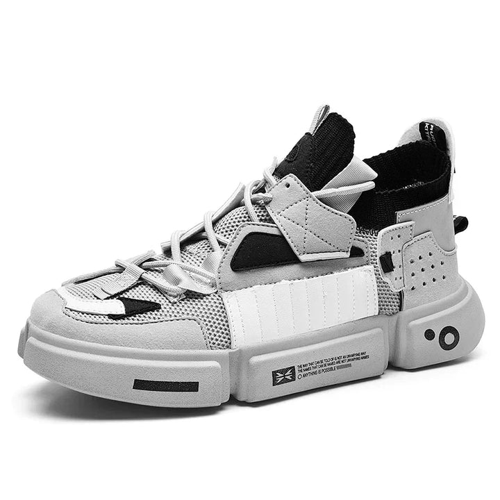 Front view of NOVA running shoes, showcasing bold design and cushioned comfort for unisex wear.