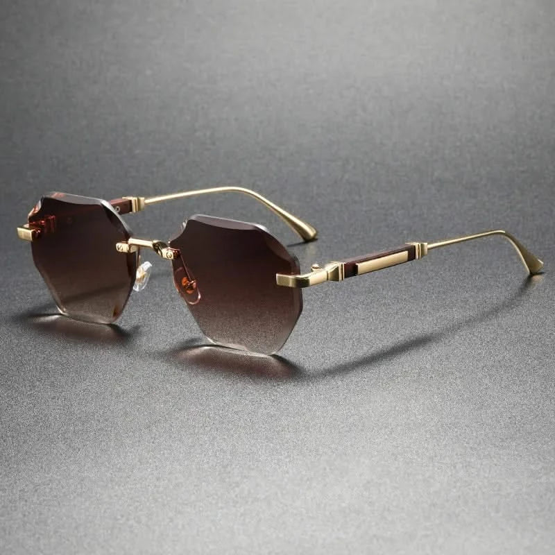 Unisex octagonal rimless sunglasses, modern lightweight design for style & comfort.