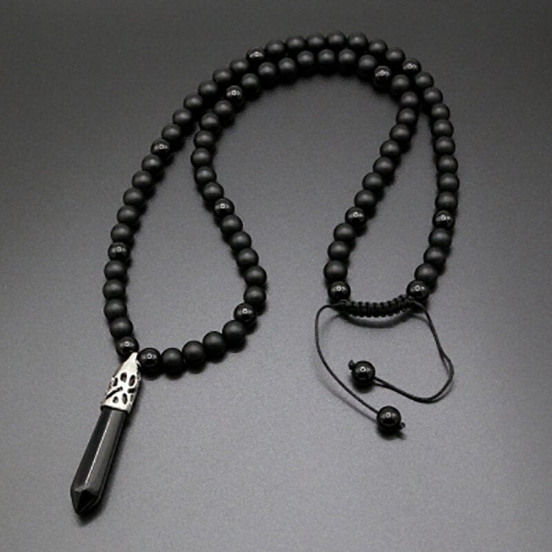 Unisex Onyx Mala Necklace for meditation & protection, featuring natural black onyx gemstones.