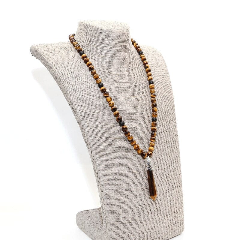 Elegant black Onyx Mala necklace, a unisex gemstone jewelry piece offering tranquility & spiritual protection.