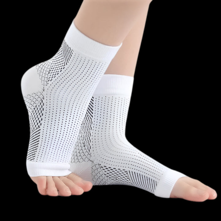 Unisex open-toe compression socks for neuropathy pain relief, promoting circulation & arch support.