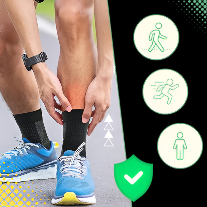 Unisex feet wearing open-toe compression socks for neuropathy pain relief, improving circulation & foot comfort.