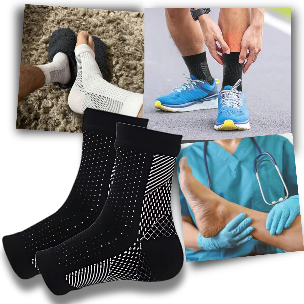 Therapeutic open-toe compression socks for neuropathy & tired feet, offering arch support, pain relief & circulation.