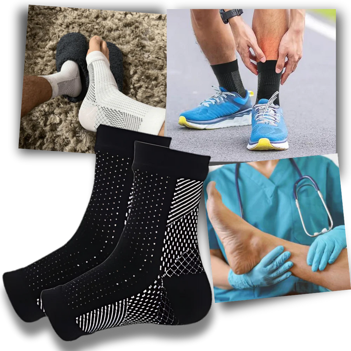 Therapeutic open-toe compression socks for neuropathy & tired feet, offering arch support, pain relief & circulation.