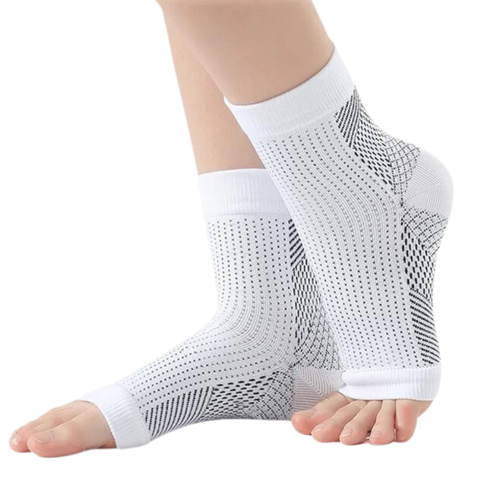 Unisex open-toe compression support socks for daily comfort and foot relief. Ideal for standing & walking.