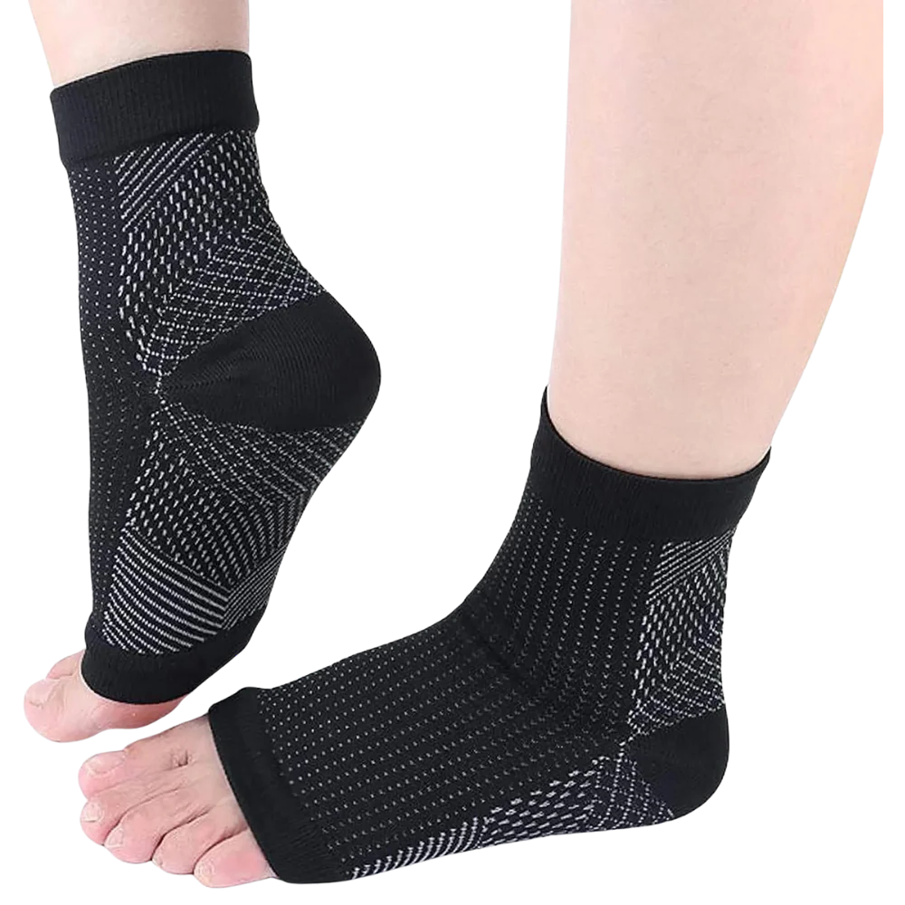 Unisex open-toe compression gear providing leg support, improved circulation, and non-slip daily comfort.
