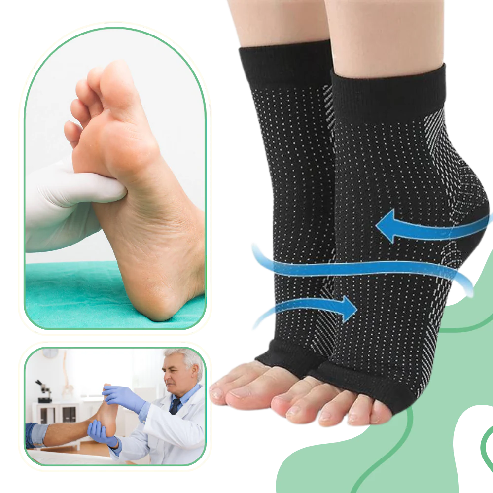 Comfortable open-toe compression support socks for men & women, enhancing circulation and reducing leg fatigue.