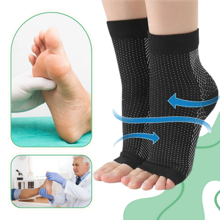 Comfortable open-toe compression support socks for men & women, enhancing circulation and reducing leg fatigue.