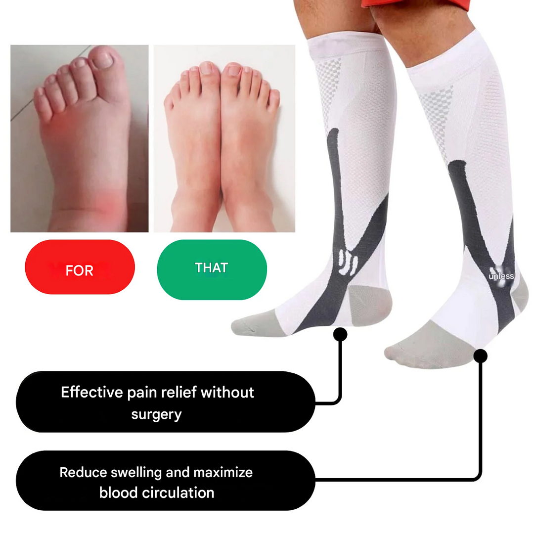Unisex leg support compression socks, ideal for travel, recovery & daily comfort.