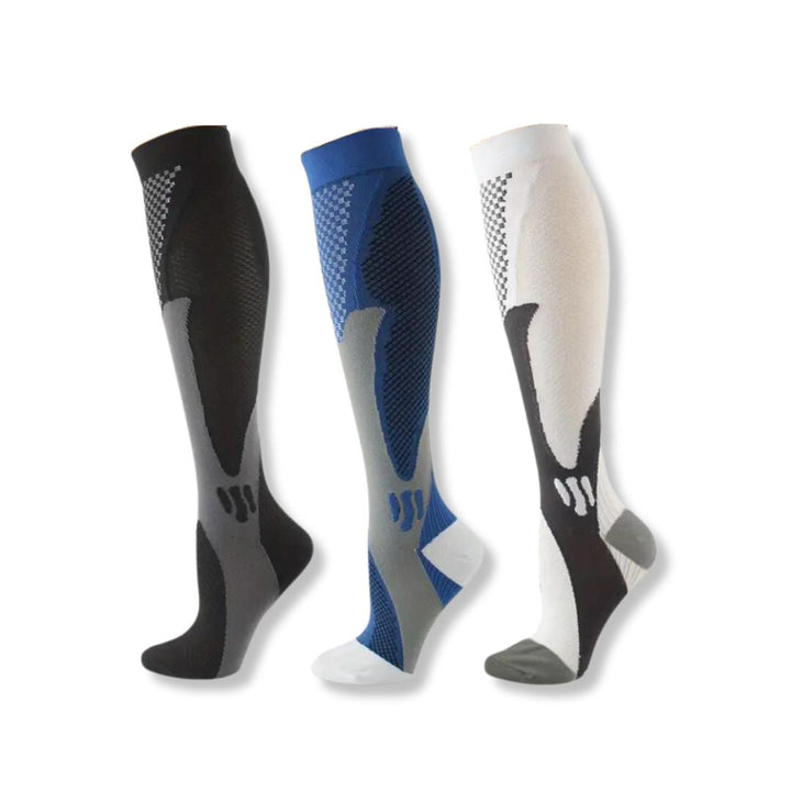 Unisex activewear compression socks for travel, work, muscle recovery & overall leg comfort.