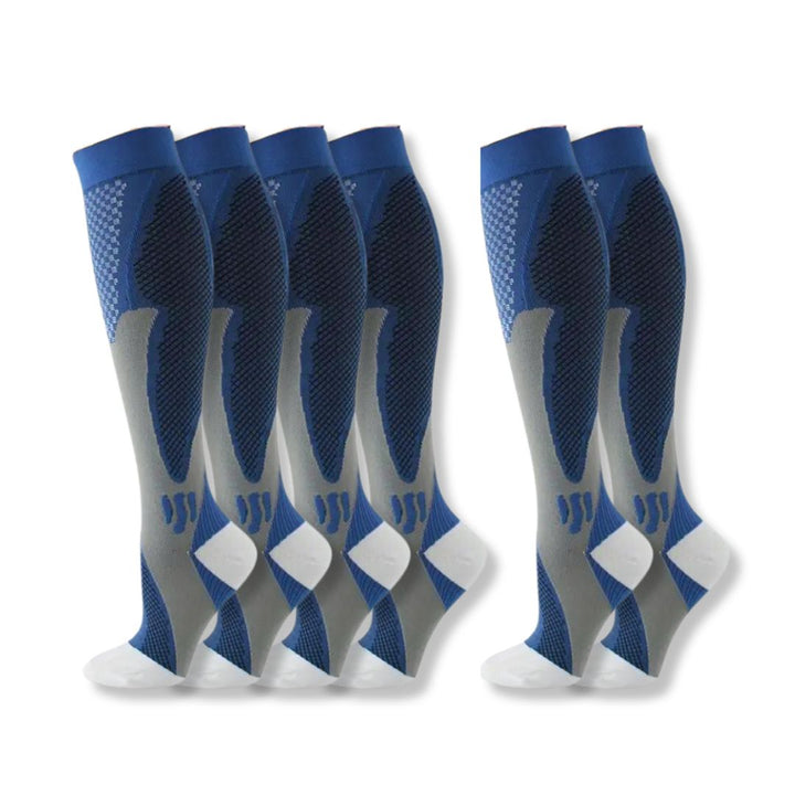 View of ergonomic orthopedic compression socks, offering superior leg support & comfort for all.