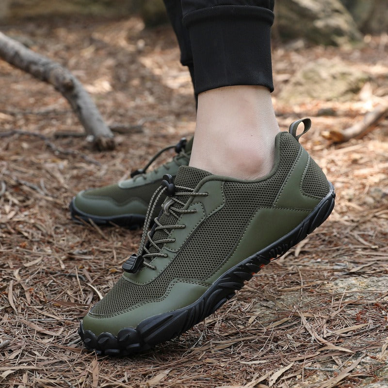 Unisex hiking shoes, wide toe box, non-slip, and orthopedic for walking comfort on challenging trails.